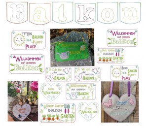 Stickserie ITH - Balkon Schilder inkl. Wimpel "Balkon"